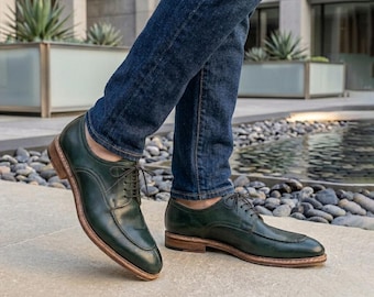Herren Grün Leder Derby Schuhe Handgefertigte Schürze Toe Dress Schuh Schnürung Geschenk für Ihn Hochzeit Büro