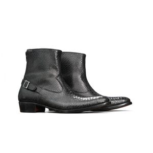 Ręcznie robione męskie czarne skórzane botki z pytona, zapinane na zamek, unikatowe skórzane buty ze skóry jaszczurki