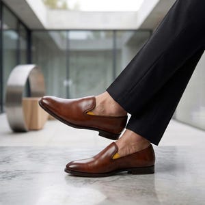 Slip on shoes paired with a tailored business casual look