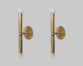 Pair Modern Brass Double Tube Wall Sconce Minimalist Mid-century Lighting Fixture Luxury Vanity Lamp Nordic Décor Bathroom Hallway Accent