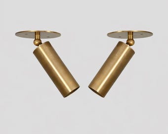 Pair Brass Adjustable Ceiling Spotlights Cylinder Fixtures Mid-century Modern Directional Lighting Kitchen Gallery Hallway Art Display Lamps