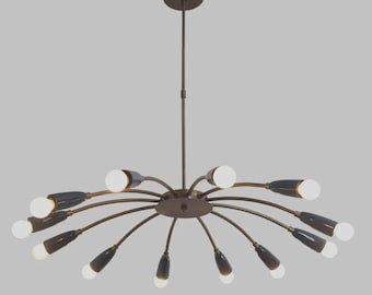 Mid Century Modern Sputnik Chandelier 12 Arm Brass Black Arm Ceiling Light Starburst Industrial Pendant Fixture Living Dining Room Lighting