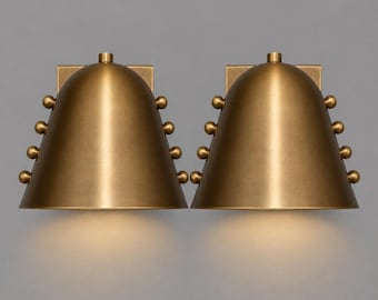 Pair Brass Wall Sconces, Modern Wall Lights, Mid Century Light Pair, Minimalist Wall Lamps, Sculptural Wall Fixture, Plug in Wall Sconce