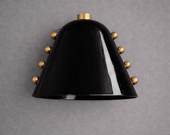 Black Brass Wall Sconce, Mid Century Modern Cone Wall Light, Retro Gold Wall Lamp, Vintage Style Statement Lighting, Minimalist Wall Fixture