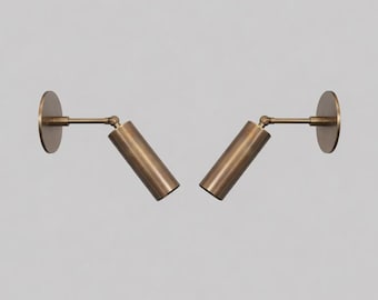 Pair Adjustable Brass Cylinder Wall Sconce, Mid Century Modern Swing Arm Tube Wall Lamp, Scandinavian Bedside Reading Light Fixture Décor