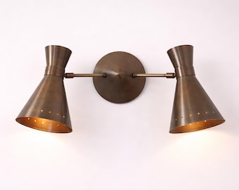 Mid-century Brass Double Cone Sconce Adjustable Articulating Fixture Vintage Industrial Modern Loft Bedside Hallway Lighting Décor Accent