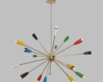 Mid Century Modern Starburst Chandelier|  Colorful Lighting, Ceiling Light, Kitchen Pendant Light Fixture Art Deco Lamp Pendant Lights