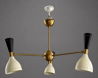 Mid Century Modern 3 Arm 6 Light Chandelier, Brass Sputnik Ceiling Light, Scandinavian Modern Lighting, Retro Ceiling Fixture