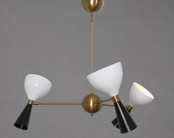 Mid Century Modern 3 Arm 6 Light Chandelier, Brass Sputnik Ceiling Light, Scandinavian Modern Lighting, Retro Ceiling Fixture
