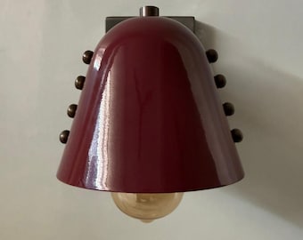 Mid Century Burgundy Wall Sconce| Modern Wall Lamp, Unique Lighting, Plug In Sconce, Brass Wall Light Sconce
