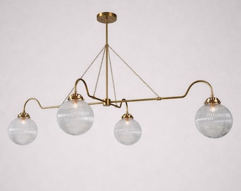 Mid Century Modern Glass Chandelier| Ribbed Glass Linear Chandelier Light, Kitchen Pendant Light, Ceiling Lights, Hanging Lamp