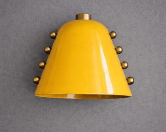 Yellow Brass Wall Sconce, Mid Century Modern Cone Wall Light, Retro Gold Wall Lamp, Vintage Style Statement Light, Unique Decorative Fixture