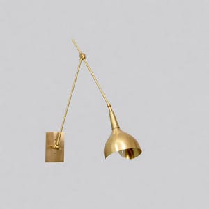 Adjustable Brass Swing Arm Wall Sconce, Mid Century Modern Gold Dome Wall Lamp, Scandinavian Long Arm Reading Light Fixture Décor Lighting