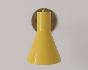 Mid-Century Modern Yellow Cone Wall Sconce, Brass Wall Light, Unique Wall Lamp Lighting for Modern Décor