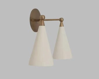Brass Double Cone Wall Sconce, Mid Century Modern Wall Lamp, Scandinavian Gold Bedroom Bedside Lighting, Bathroom Vanity Light Fixture