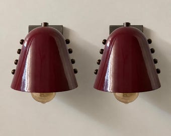 Pair Mid Century Burgundy Wall Sconce | Modern Wall Lamp, Unique Lighting, Plug In Sconce , Wall Light Sconces