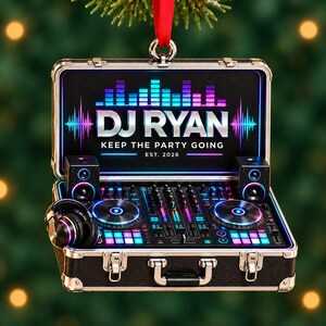 Personalized Neon DJ Turntable Case Acrylic Ornament, Custom Name Christmas Gift for Disc Jockeys