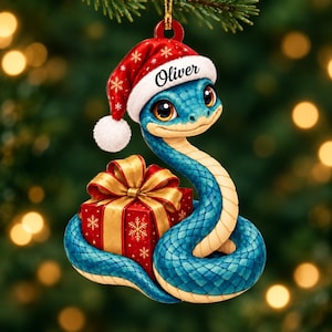 Personalisierter Acryl-Weihnachtsbaumschmuck in Schlangenform, Geschenk für Reptilienliebhaber mit individuellem Namen