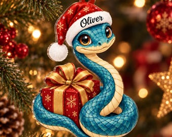 Personalized Christmas Snake Acrylic Ornament, Custom Name Reptile Lover Gift