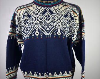 Vintage Dale of Norway Wool Sweater L Norwegian Nordic Fair Isle Ski Jumper Scandinavian Knit Pullover
