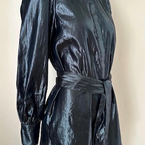 Vintage 80s Metallic Blouse Shirt S | Shiny Belted Top | Puff Sleeve High Neck Blouse | Party Evening Statement Top | EU 36 UK 8