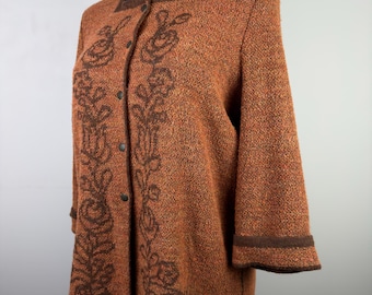 Cardigan vintage in lana KRISS, taglia L, maglia scandinava marrone, stile nordico minimalista, con bottoni.