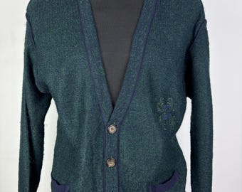 Vintage mohair vest trui gemaakt in Italië Kid mohair gebreide opa Core Dark Academia zachte grunge groene oversized vest maat 50