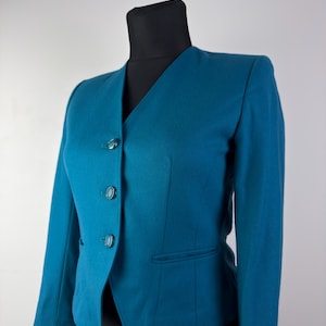 Vintage Pendleton Wool Blazer Women M Teal Jacket 100% Virgin Wool Made in USA Minimalist Tailored Blazer