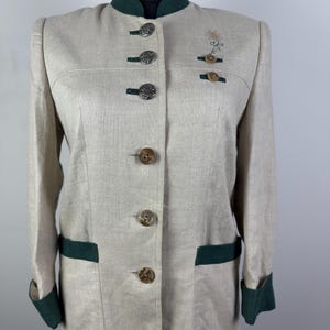 Vintage Austrian Linen Jacket Women M Trachten Alpine Edelweiss Embroidered Salzburg Traditional Folk Blazer