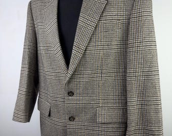 Blazer vintage Preston in lana da uomo, taglia 40 UK (50 EU), giacca sportiva Glen Plaid, giacca in tweed a quadri grigi e blu, blazer classico in lana su misura