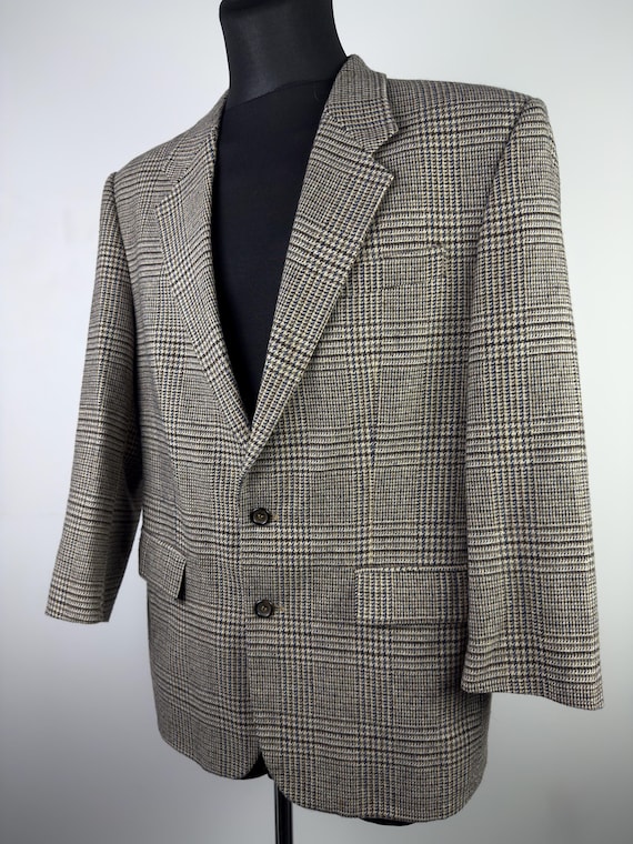 Vintage Preston Wool Blazer Mens 40 UK 50 EU Glen Plaid Sport Coat Grey Blue Check Tweed Jacket Classic Tailored Wool Blazer