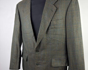 Van Gils vintage wollen blazer 40R heren 100% zuivere wol groene geruite jas Klassieke op maat gemaakte sportjas