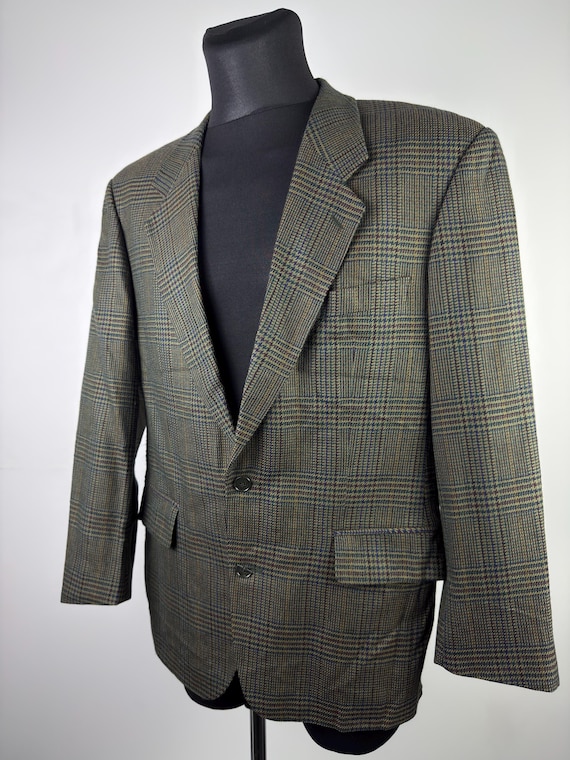 Van Gils Vintage Wool Blazer Mens 40R 100% Pure Wool Green Check Jacket Classic Tailored Sport Coat