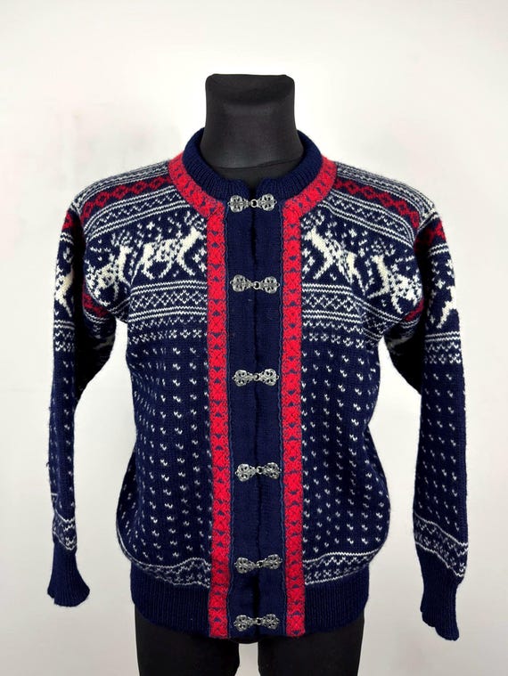 Vintage Dale of Norway Cardigan M – Norwegian Wool Sweater – Nordic Reindeer Knit – Scandinavian Winter Jumper
