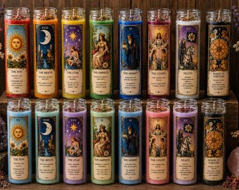 Tarot Card Candle | 7 Day Prayer Candle | Witchy Home Decor | Spiritual Gift | Crystal & Herb Candle | Mystic Tarot Jar Candle | intention