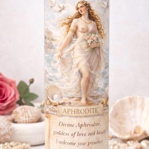 Vela Devocional de Afrodite | Deusa do Amor, Ritual de Amor Próprio, Altar do Divino Feminino (Vela de 7 Dias)