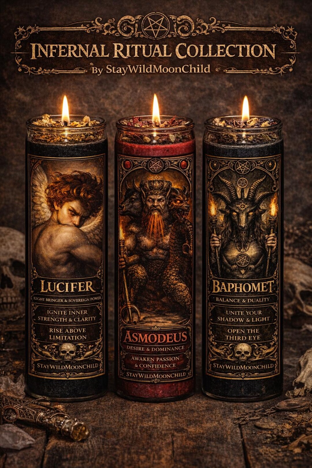 Infernal Rite Day Infernal Ritual Candles – Lucifer, Asmodeus, Baphomet | 7 Day Prayer ...