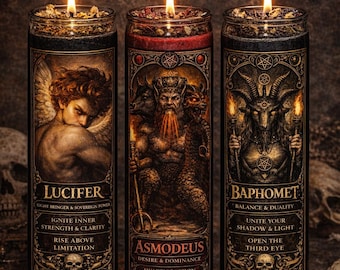 Infernal Ritual Candles – Lucifer, Asmodeus, Baphomet | 7 Day Prayer Candle Set | Protection, Power, Desire, Shadow Work | Altar Candle