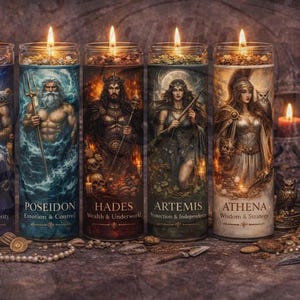 Candele rituali devozionali degli dei greci / Ecate, Zeus, Ade, Poseidone, Artemide, Atena, Ares