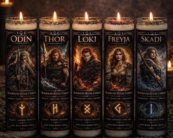 Vela devocional de la mitología nórdica / Loki Skadi Fenrir Yggdrasil Thor Odin Frayja Hel / Vela ritual / Vela de altar / Vela espiritual