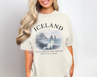Camiseta de zorro ártico de Islandia, camiseta de acuarela de la Tierra de Fuego y Hielo