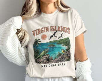 Camiseta del Parque Nacional de las Islas Vírgenes / Iguana vintage y fauna tropical / Comfort Colors 1717