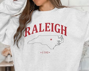 Raleigh North Carolina Sweatshirt | Vintage 1792 Crewneck | Retro NC State Outline Gift