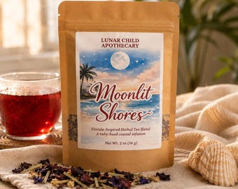 Moonlit Shores Herbal Tea | Hibiscus Lemon Balm & Lemongrass Blend | Coastal Inspired Organic Loose Leaf Tea