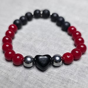 Rote Koralle Schwarz Achat Hämatit Armband - Kühner Edelstein Schmuck - Handgemachtes Geschenk