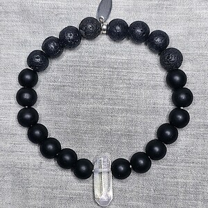 Matte Black Obsidian Quartz Lava Stone Aromatherapy Bracelet – Essential Oil Diffuser Healing Crystal Bracelet