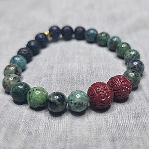 African Turquoise Lava Stone Diffuser Bracelet – Vermilion Gemstone Aromatherapy Jewelry – Handmade Stretch Gift