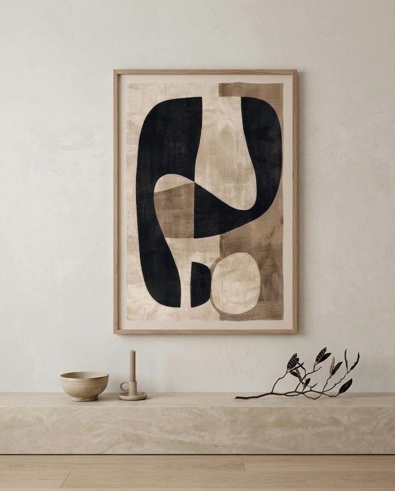 Abstract Neutral Wall Art Print, Modern Minimalist Beige & Black ...