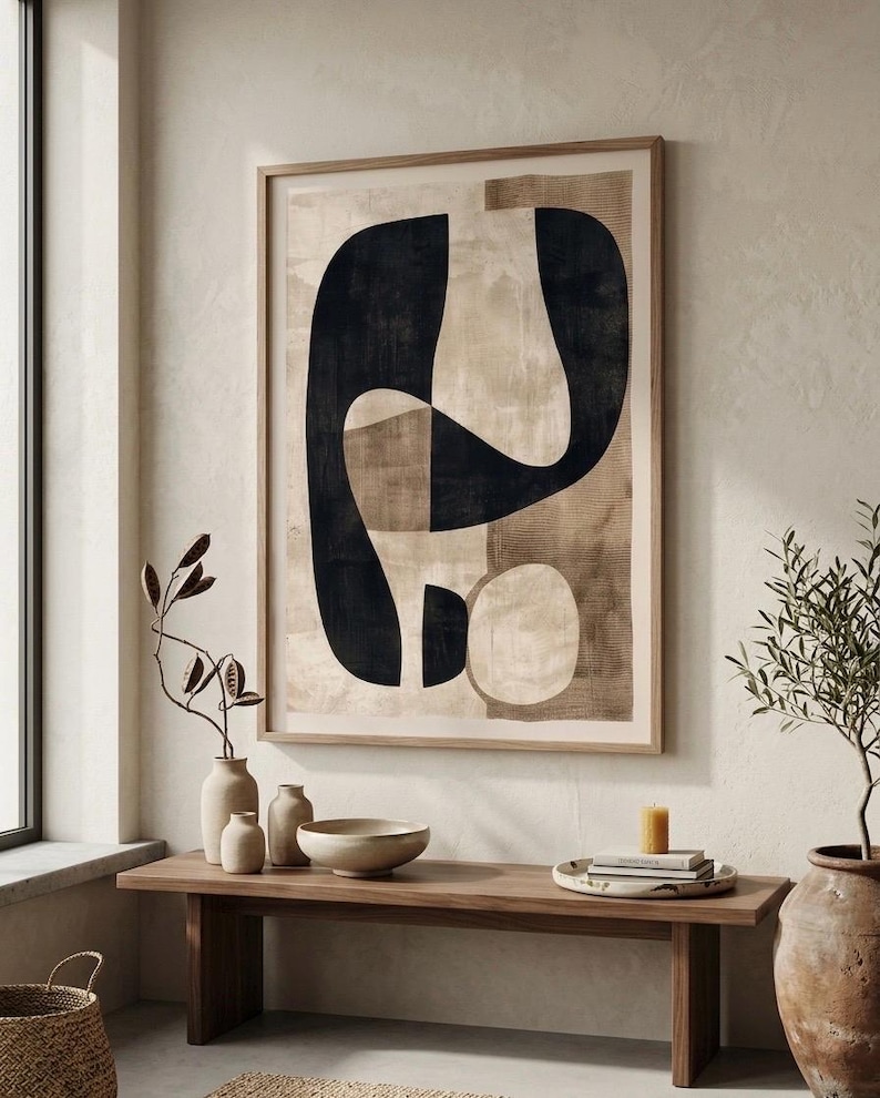 Abstract Neutral Wall Art Print, Modern Minimalist Beige & Black ...