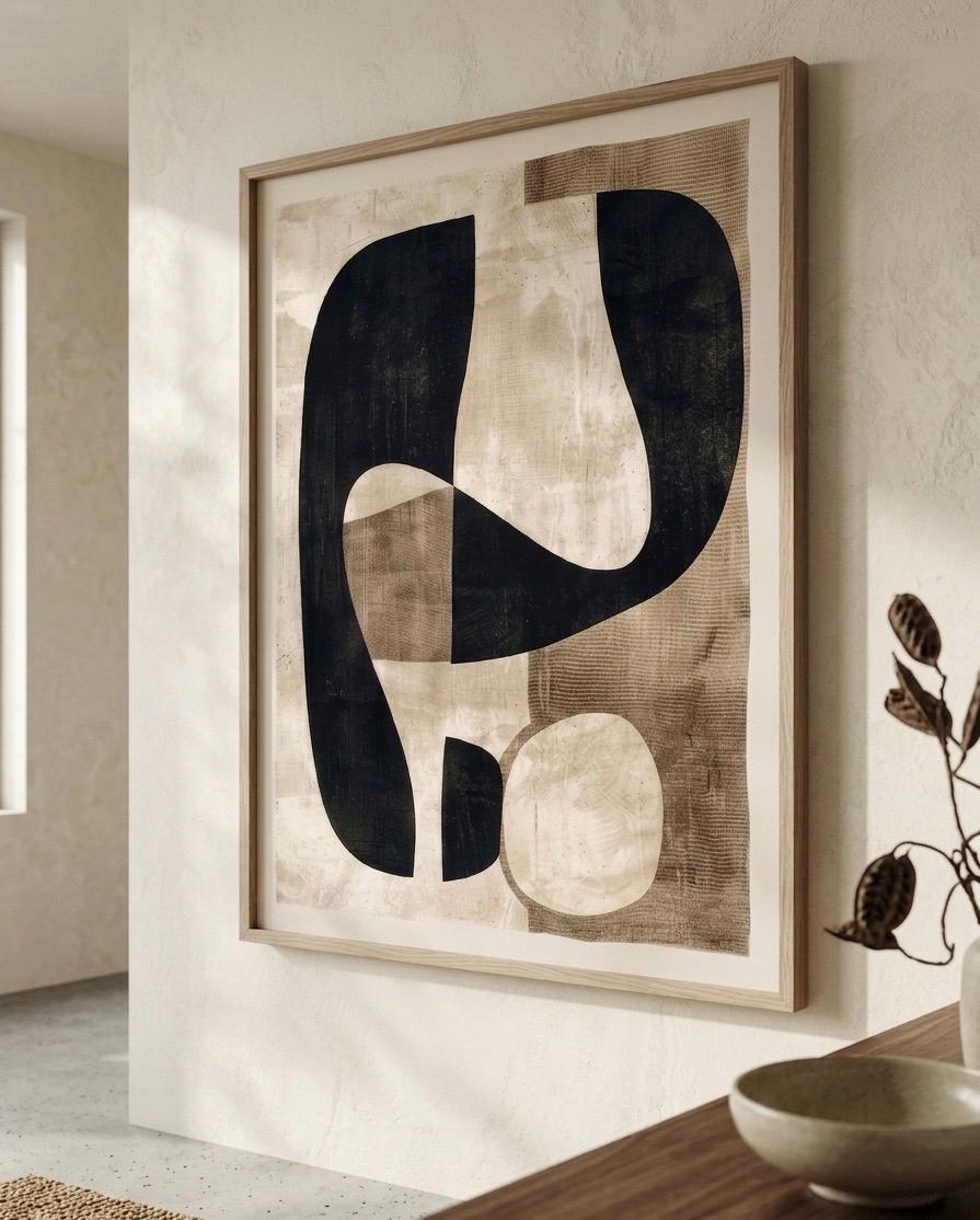 Abstract Neutral Wall Art Print, Modern Minimalist Beige & Black ...